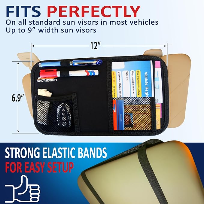 Car Sun Visor Organizer - Auto Accessories Document Holder - Car, Truck, SUV Registration & Insurance Storage Pouch - Road Trip Essentials Gift for Any Driver + 5Year Warranty (2 Pack)