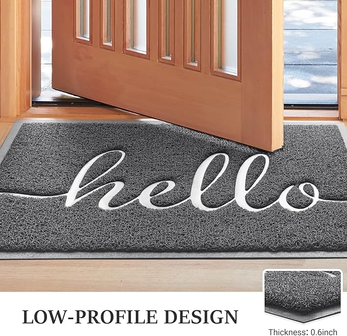 Door Mat (30"x17.5",Dark Grey), Welcome Mat Low Profile Front Doormat Non Slip Mats for Entryway, Patio, High Traffic Areas
