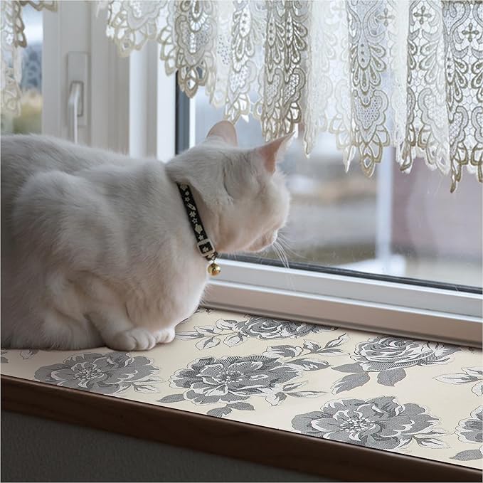 18X96 Inch Shelf Liner for Kitchen Cabinets, PVC Drawer Liner for Dresser Non-Slip Bathroom, Non-Adhesive Cabinet Liner Washable (Black Flower)(2 Roll)