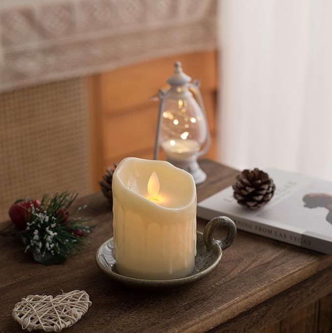 1pack Vintage Ceramic Candle Holders with Handle, Round Farmhouse Ceramic Plate Tray,Sage Holder for Burning,Incense Holder for Meditation Room Home Decor(Green)