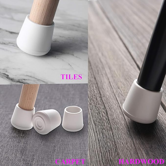 Furnigear Chair Leg Tips Caps Non-Slip Rubber Leg Tips 7/8” Inner Diameter Chair Leg Floor Protectors Round White, 64 Pack