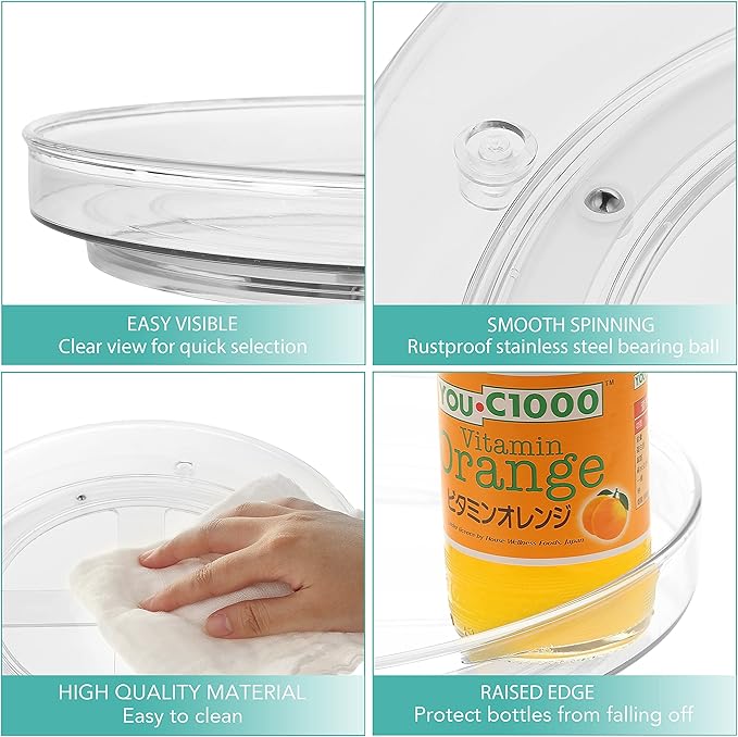 URALFA 3 Tier Bathroom Lazy Susan Organizer, 9 Inch Clear Rotating Makeup Organizer for Vanity, High-Capacity Acrylic Skincare Organizers 360 Rotating Tray for Countertop, Pantry, Kitchen, Cupboard