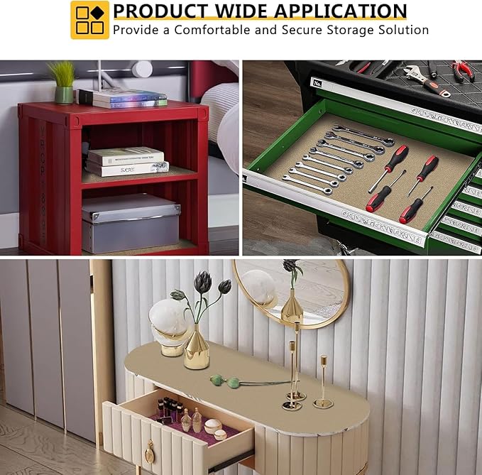 WochiTV Shelf Liner for Cabinets, Drawer Non Adhesive Non Slip Foam Mat for Kitchen, Pantry, Bathroom, Cupboard, Garage, Closet, Shelves, Drawer, Tool Box, Tan 23.6 x 354 inches