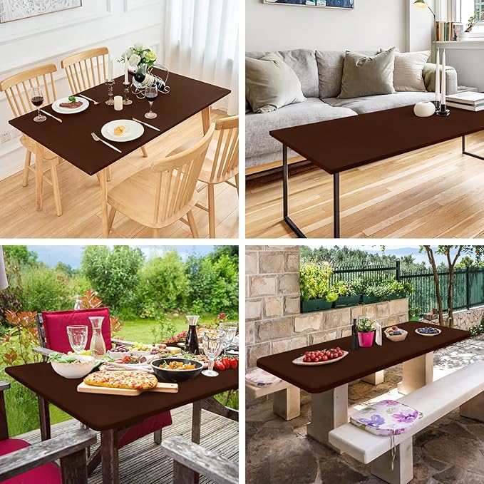 NEWISHER Fitted Rectangle Tablecloth 36 x 60 Inch Elastic Table Cloth Stretch Spandex Table Cover Brown Washable Polyester Table Top Cap Cover for Dining Picnic Camping Indoor and Outdoor