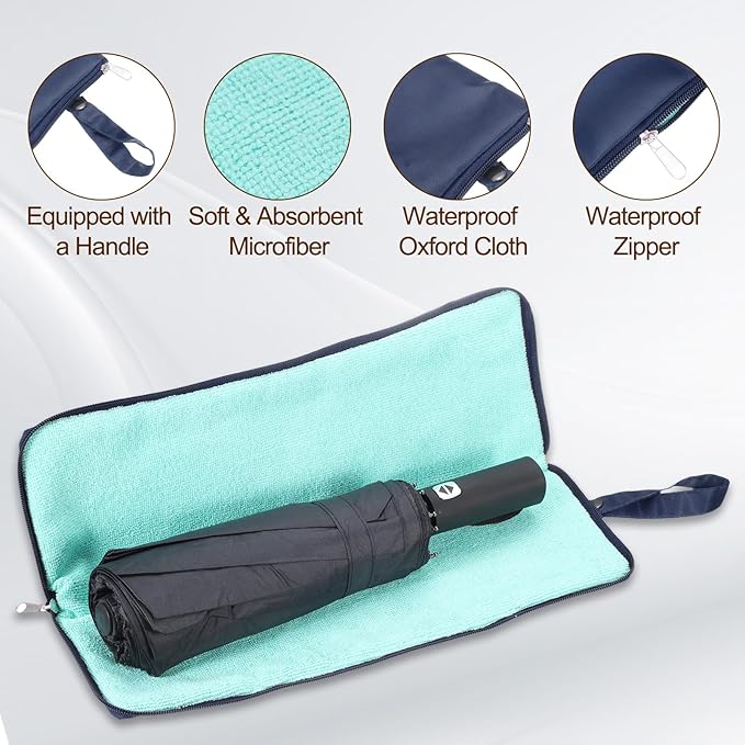 uxcell Wet Umbrellas Bag, 15 x 5 Inch Waterproof Oxford Cloth Reversible Umbrellas Sleeve Cover Portable Waterproof Case for Wet Travel Folding Umbrellas Travel Home Outdoor, Dark Blue