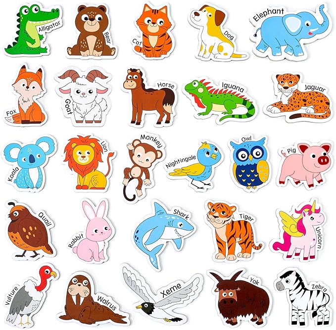 JoyCat Wooden Magnets for Kids – 26 Cute A-Z Animals Fridge Magnets for Toddlers, Large Magnetic Animal Refrigerator Toys, Fun Educational Learning Gifts for Toddlers 2 3 4 5 Years Old
