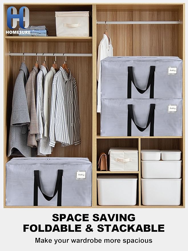 HOMESURE Supports 200lbs Heavy Duty Moving Bags - Strong Zipper & Wrap-Around Handles - Water-Resistant Storage Totes, Durable Alternative to Moving Boxes - 8 Pack - Silver