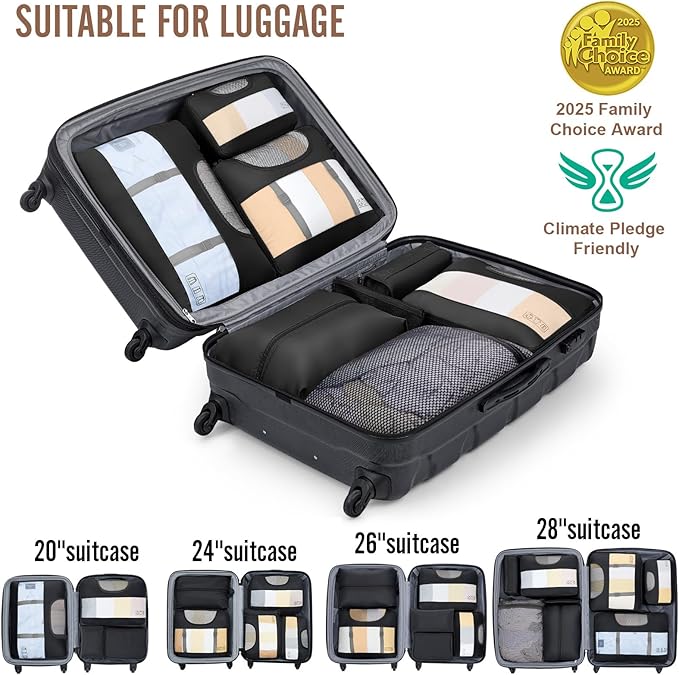 Veken 10 Set/8 Set Packing Cubes for Travel Essentials, Suitcase Organizer Bags in 4 Sizes, Carry-On Luggage Accessories with Laundry & Toiletry Bag, Airplane Must-Have, Road Trip & Camp Gifts for Men