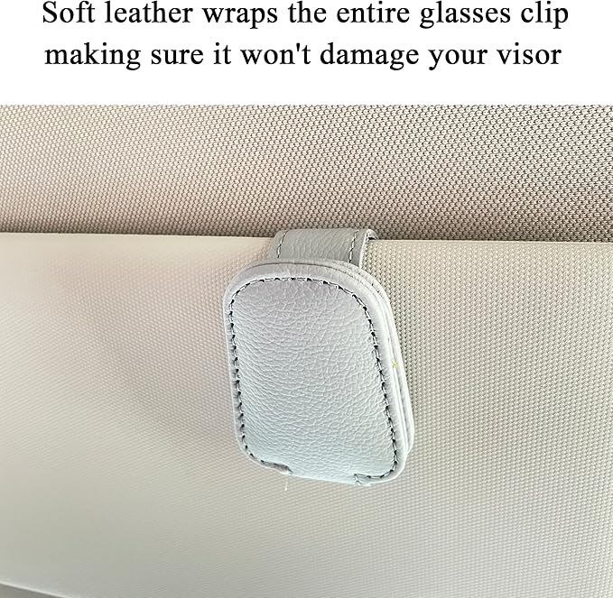 Sunglasses Holders for Car Sun Visor, 2-pack Magnetic Leather Glasses Eyeglass Hanger Clip for Car, Ticket Business Card Clip Eyeglasses Mount Car Visor Accessories (Grey)