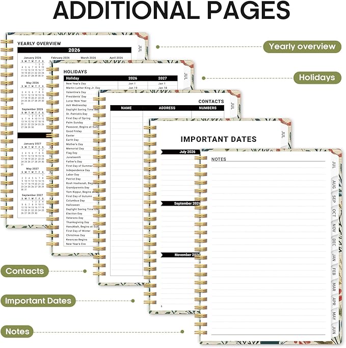 Planner 2026-2027, Academic Year Weekly and Monthly Calender Planner, from Jul 2026 - Jun 2027, Spiral Bound School Planning Book, Perfect for Teacher, Student, Women & Men, A4 (8.5" x 11"), Herbs