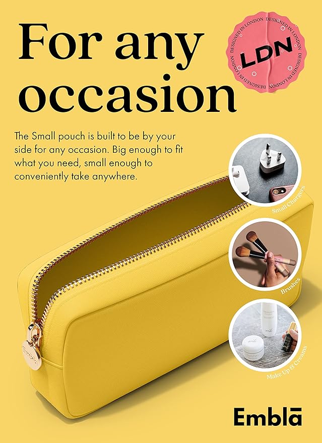 Embla Makeup Bag Travel Cosmetics Pouch and Toiletry Bag, Nylon Zipper Pouch Purse, Cute Make Up Organizer Storage Tote for Women Girls, Waterproof Travel Skincare Case, Small Makeup Bags, Lemon