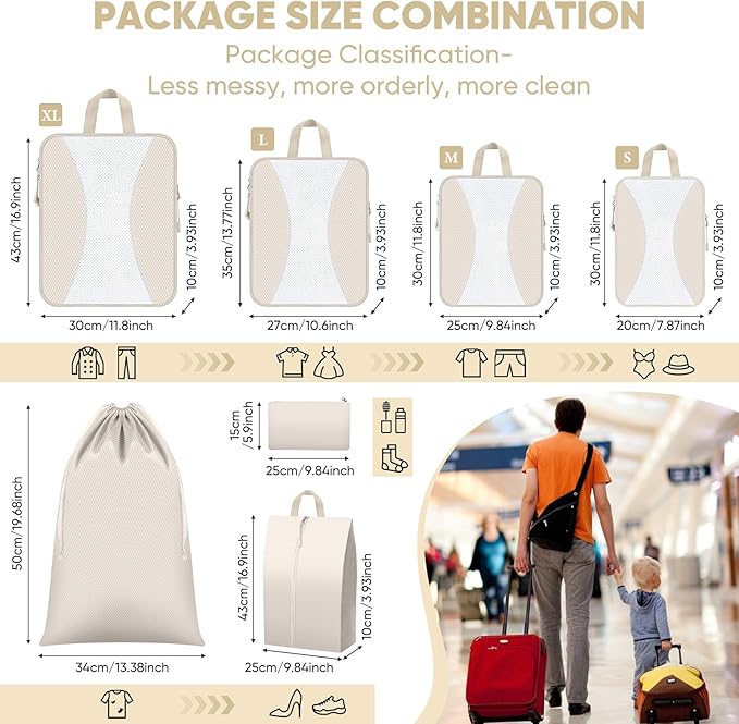 8 Set Compression Packing Cubes for Travel, Packing Cubes Compression Travel Accessories Expandable Packing Organizers for Carry on Luggage Suitcase