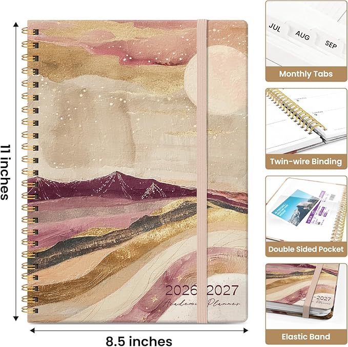 Planner 2026-2027, Academic Year Monthly and Weekly Calendar Planner, Jul 2026 - Jun 2027, Hardcover Teacher Student Planning Agenda book with Tabs, Perfect for School Office Supplies, 8.5" x 11" - Landscape
