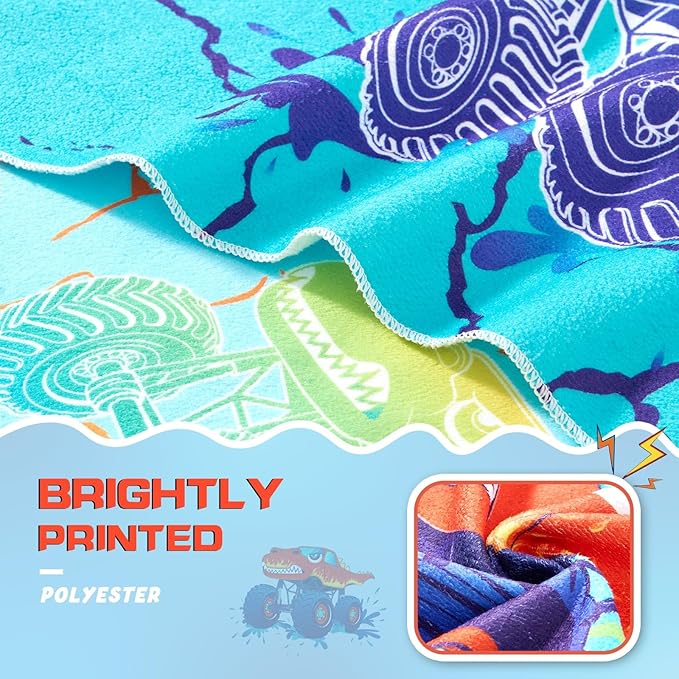 WERNNSAI Beach Towel for Kids, 30”x 60”Truck Quick Dry Sand Free Kids Beach Towel for Boys Personalized Beach Towel Pool Camping Travel Towel Soft Beach Blanket Bath Shower Towel