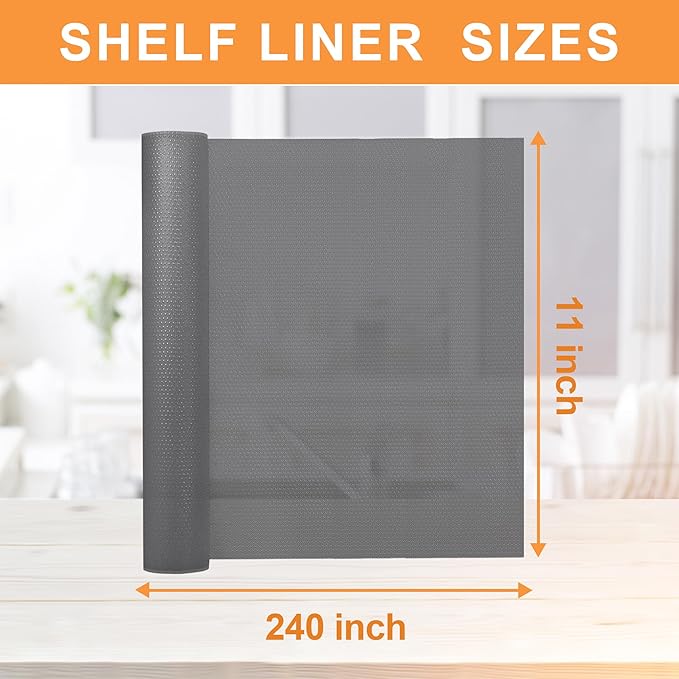 FLPMIX Clear Cabinet Shelf Liner: 11-inch Waterproof Kitchen Drawer Liner - Easy to Cut Non-Adhesive Small Cupboard Mat for Pantry Refrigerator 11" x 240" Translucent Grey