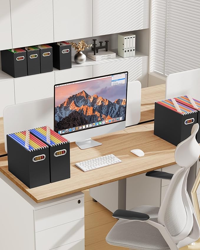 Oterri Cardboard File Organizer Box for Hanging File Folders Letter Size,File Box for Computer Desk,File Cabinet,Working Home,Office,Classroom(Black, Letter Size - 6 Packs)