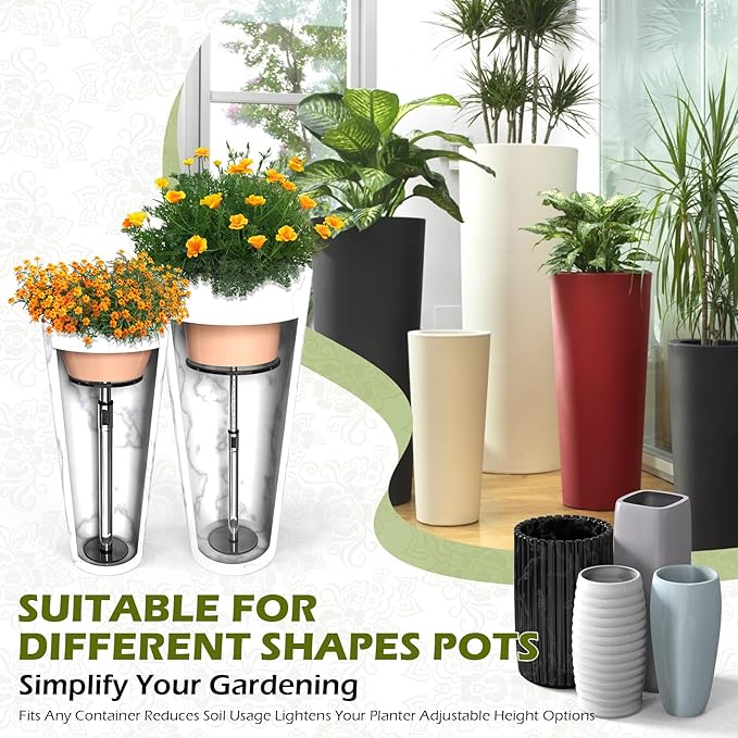 Hazztoll Adjustable Plant Risers, 2 Set Rise Plant Risers for Pots Outdoor, Metal Lift Insert for Tall Taper Flower Pots (6" 8" 10" Base or Top)