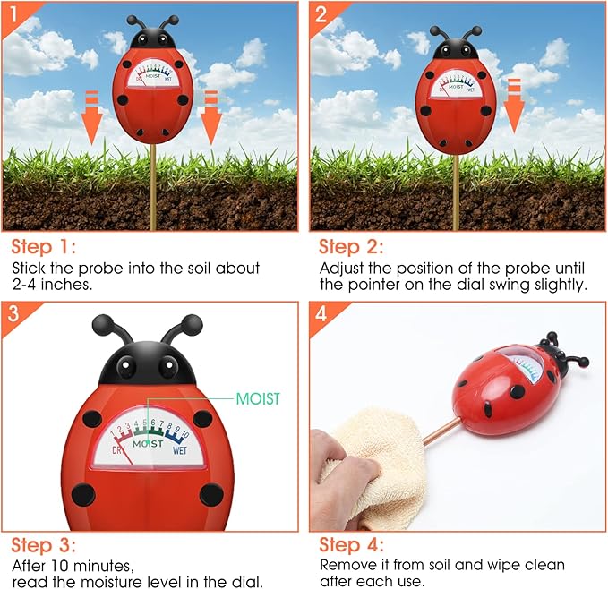 UNIWA Soil Moisture Meter, Plants Moisture Meter, Gardening Tool Kits for Plant Care, Plant Water Monitor for Garden, Farm, Lawn Indoor & Outdoor Use, No Batteries Required