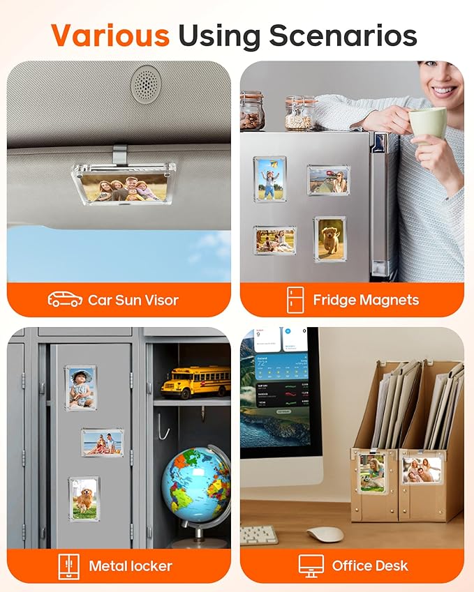 2Pcs 3"x3.5" Magnetic Car Visor Photo Holders - Strong Clip-on Picture Frames for Sun Visor - Personalized Photo Display for Family, Pets & Memories - Car Accessories Christmas Gift with Secure Clips.