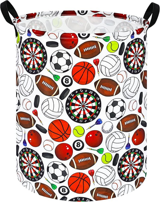 Basketball Pattern Baby Storage Basket Kids Hamper,Waterproof Nursery Bins Organizer Toy Box Laundry Basket Large Canvas for Home/Dorm/Office/Closet/Shelf/Boys Room Decorations