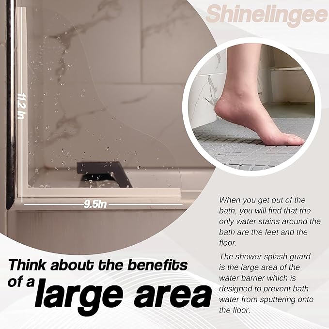 Shineligee 2 Pack Updated Shower Splash Guard, Large Splash Guards for Bathtub, Consists of Silicone Base and Acrylic Plate, Keep Water in Shower or Bath, Shower Corner Splash Guard