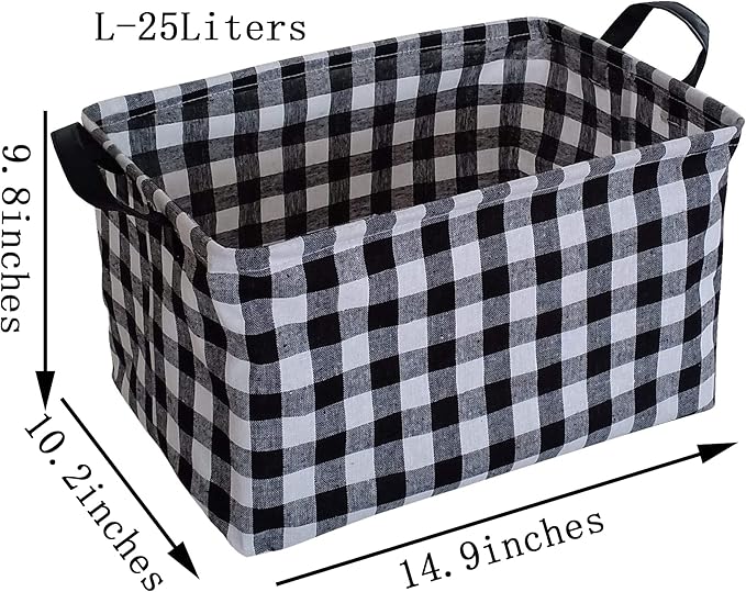 KUNRO Rectang Storage Basket Gift Shelf Basket Storage Bin, Nursery Basket Organizer Box for With Handles for Room Deco(Black grid)