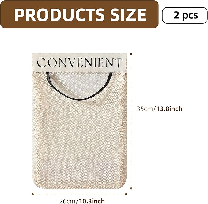 2 Pack Trash Bag Holder Dispenser Sticky Wall Mount Mesh Convenient Storage Organizer for Home Kitchen Grocery Plastic Shopping Garbage Bags Reusable Produce Tote Bag