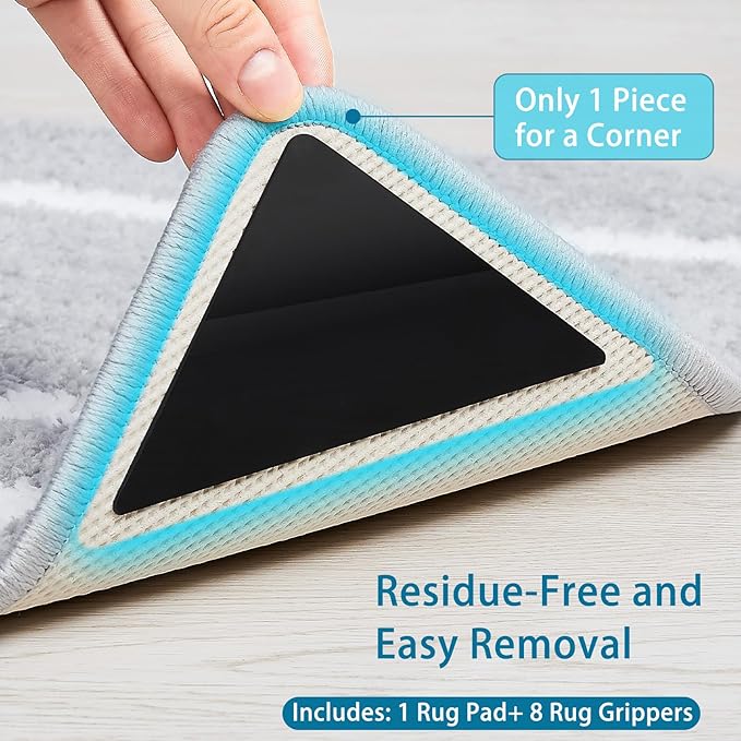 Veken Rug Gripper Pad for Hardwood Floors Tile Floors, 8 Pcs Rug Tape, Thick Cushion Non Slip Rug Pads for Area Rugs, Under Carpet Anti Skid Mat, Keep Your Rugs Safe and in Place, 2x3 Ft