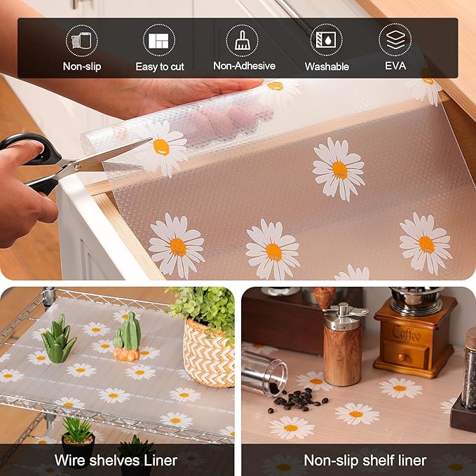 Cooyes Shelf Liner – Premium Non-Adhesive Cabinet & Drawer Liner for Kitchen – Waterproof Shelf Paper with Modern Pattern – Durable EVA Cabinet Mat – Easy to Cut (23.6" W x 118" L)