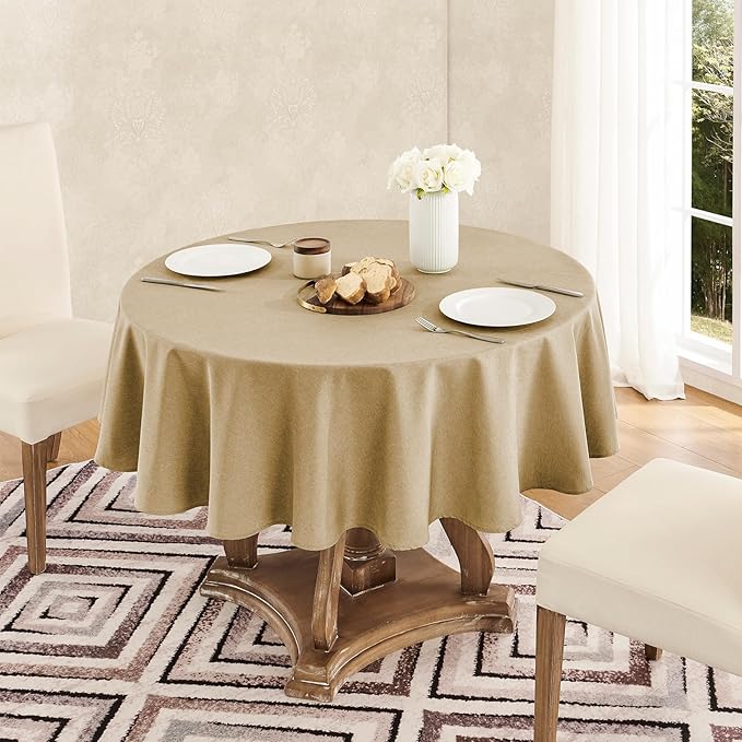 Veblandy Tablecloth Linen Textured Waterproof & Stain Resistant Table Cloth Wrinkle Free Decorative Fabric Farmhouse Table Cover for Dining/Party/Buffet/Wedding, 60 x 60 Inch, Coffee