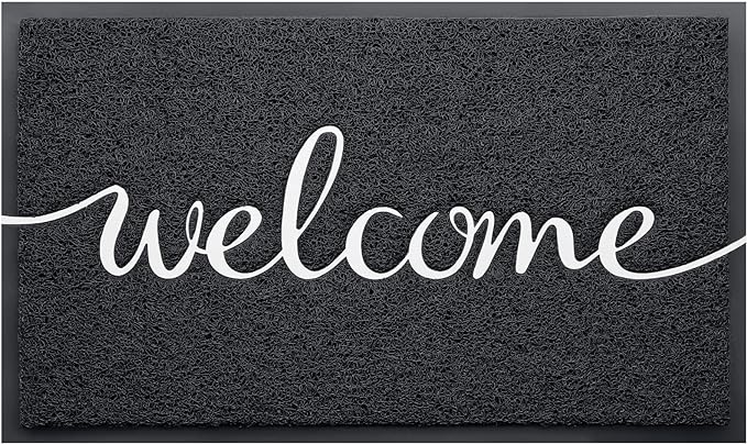 Door Mat, Welcome Mat Low Profile Floor Mat Front Doormat Indoor and Outdoor Doormat Non Slip Rugs for Entryway, Patio, High Traffic Areas (36"x24", Black-Welcome)