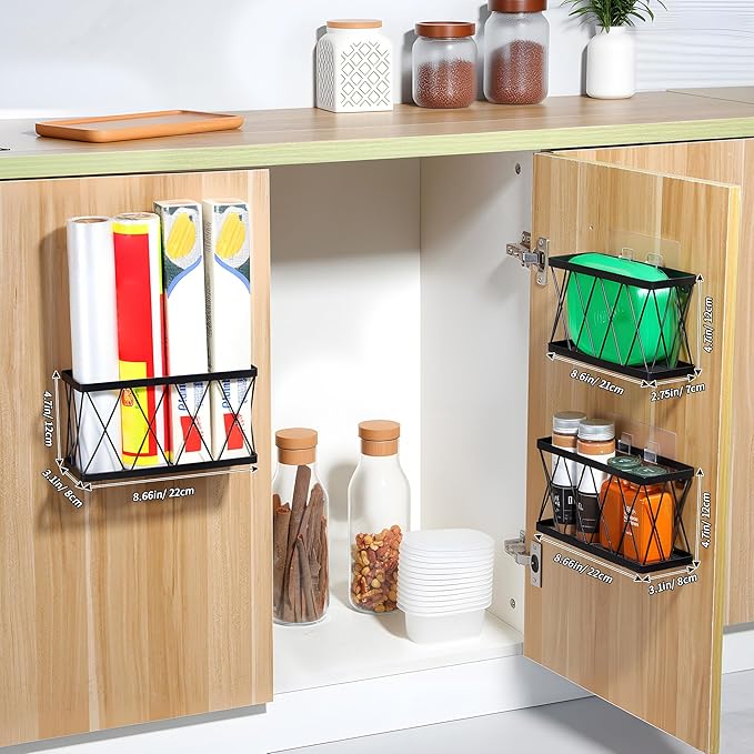YIGII 3 Pack Adhesive Cabinet Door Organizer, Black Lid Organizer Inside Cabinet Door Storage, Slim Space Lid Holder Wall Mounted for Kitchen, Pantry, Bathroom