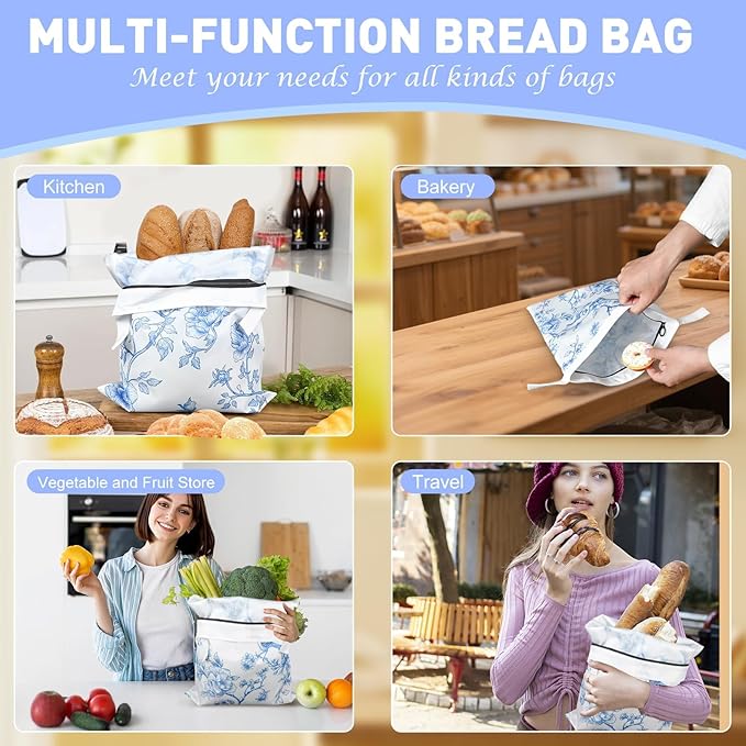4 Pcs Reusable Beeswax Bread Bags for Homemade Bread 17" x 12" Sourdough Storage Bags with Food-Grade TPU Lining Food Wraps to Keep Fresh Loaf Fresh Freezer Baker Baking Supplies (Blue)