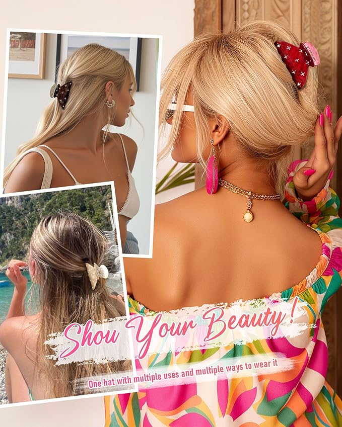 6PCS Acrylic Marbled Hair Claw Clips - Include No Bend No Crease Hair Clips and Medium Rhinestone Claw Clip, Cute Stylish Hair Accessories for Women Makeup, Strong Hold Non Slip for Thick Thin Hair