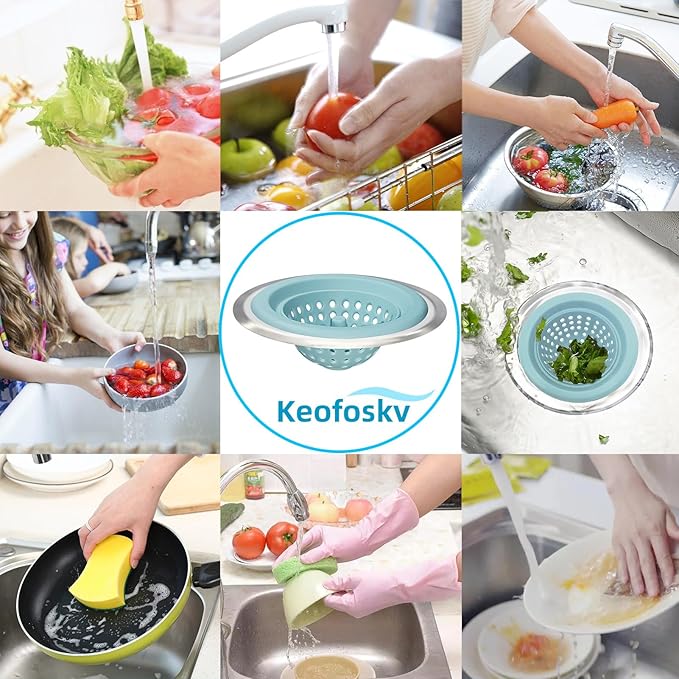 2 PCS Kitchen Stainless Silicone Sink Strainer, 4.5 inch Diameter… (Baby Blue)