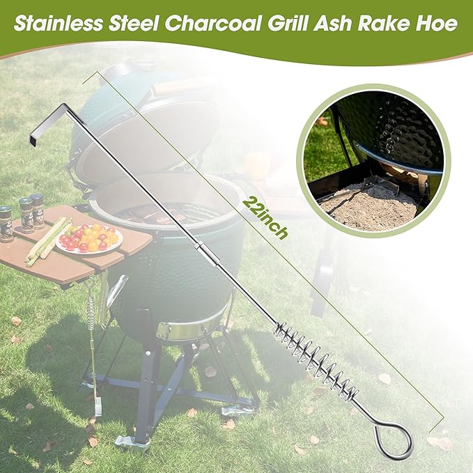 22-inch Grill Oven Ash Cleaning Tool, Suitable for Big Green Egg, Kamado Joe, and Other Charcoal Grills, Corner Cleaning Accessory