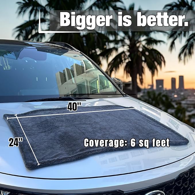 WEST BROS XL Car Drying Towel, 1300 GSM Professional Car Towel with Double Twisted Loop, Car Drying Towels Extra Large Super Absorbent, Microfiber Drying Towels for Cars, Trucks, SUVs - 40"x24", Gray