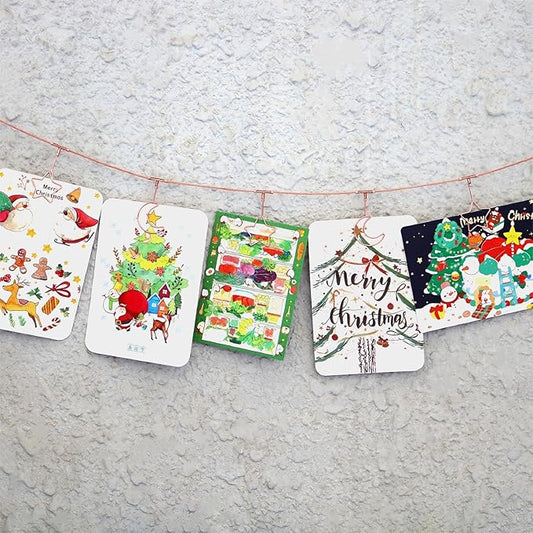 2 Pack Chain Photo Clip Wall-Mounted Picture Holder Metal Photo String with 12 Clips for Hanging Painting Family Photos Artworks Home Decor(Fixed) (Rose Gold-Star and Moon)