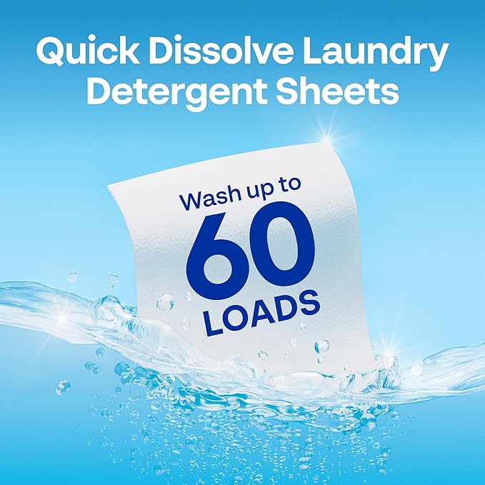 Earth Breeze Laundry Detergent Sheets River Rain - 60 Loads - Eco Laundry Sheets - Travel Laundry Detergent Soap Sheets for Hot & Cold Cycles - Tackles Tough Stains & Odors - Gentle on Skin, 30 Ct