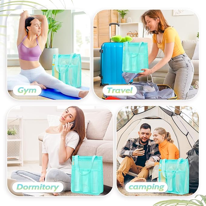 Mesh Shower Caddy Portable, Gym Travel Camp Dorm Room Essentials for College Student Boy Girl, Bathroom Shower Bag - Blue