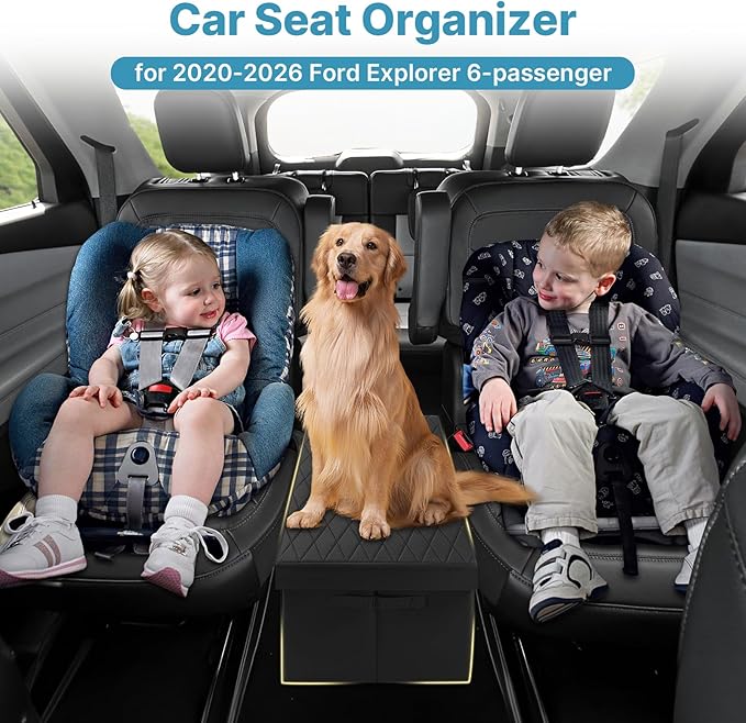 Mixsuper Liner Car Seat Organizer for Ford Explorer 2020-2026, Console Organizer Backseat Toy Bin for Explorer, Seat Aisle Storage Box for 6-Passenger Kids Dogs ST XLT Accessories