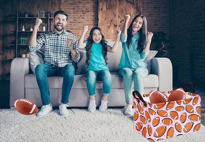 KUNRO Rugby Pink Balls Pattern Storage Basket Gift Shelf Basket Storage Bin, Nursery Basket Organizer Box for With Handles for Room Deco