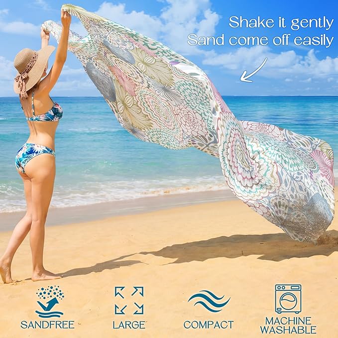 BYDOLL Beach Blanket Waterproof Sandproof Large Sand Free, 78''X110'' Oversized Sandless Lightweight Blanket Picnic Mat for Beach Travel Camping Hiking with Stakes