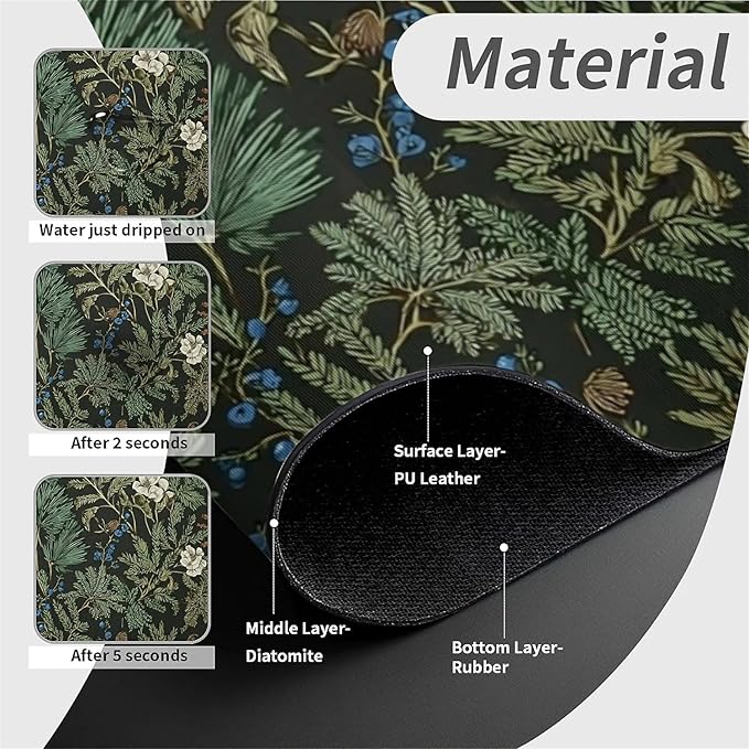 Kitchen Sink Splash Guard，Dark green forest Faucet Mat Sink Gadgets-Super Absorbent Fast Drying Mat Drip Catcher for Kitchen, Bathroom,Sink Mat, Dish Drying Mat, Bathroom(15" X 5.5" )