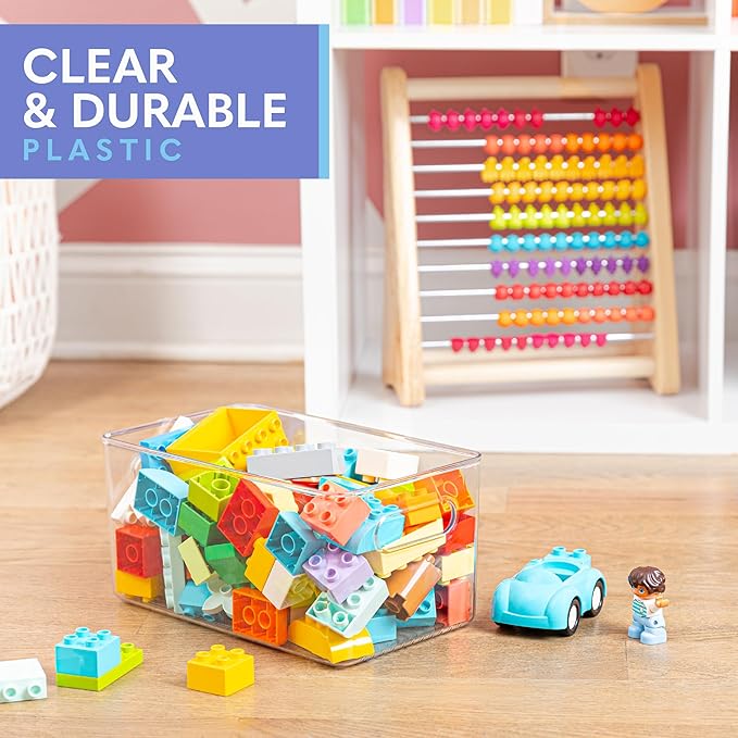 Plastic Food Storage 6 Pack Clear Container Bin with Handles for Organizing Kitchen, Pantry, Fridge, Freezer, Pantry, Bathroom. 10"x6"x5"