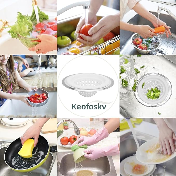 2 PCS Kitchen Stainless Silicone Sink Strainer, 4.5 inch Diameter… (White)