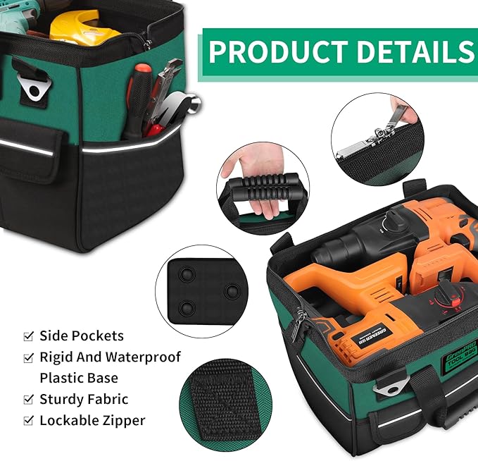 Tool Bag Organizer for Men, Wide Mouth Small Tool Bags,14 Inch Soft Handle Toolbox Organizer Storage, Large Zipper Electrician Tool Bag