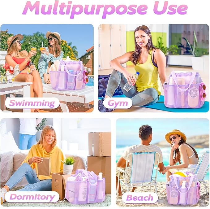 Mesh Shower Caddy Portable with Drawstring, Dorm Room Essentials for College Students Girl & Boy, Larger Shower Bag for Camping, Swimming, Gym, Travel, Bathroom - Purple