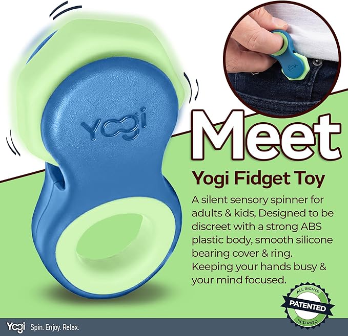 Yogi Fidget Toy – Silent Sensory Spinner for Adults & Kids – Stress Relief Fidgets for ADHD, Anxiety – Fidget Toys for Adults – Includes 5 Finger-Fit Rings – Work, School & Travel – Ocean