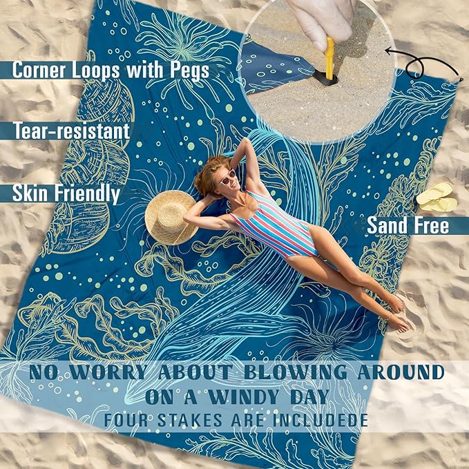 Famstar Beach Blanket Sandproof Waterproof 78''×81''1-5Adults Oversized,Compact Lightweight Durable Beach Mat for Travel Camping Hiking Picnic Blanket
